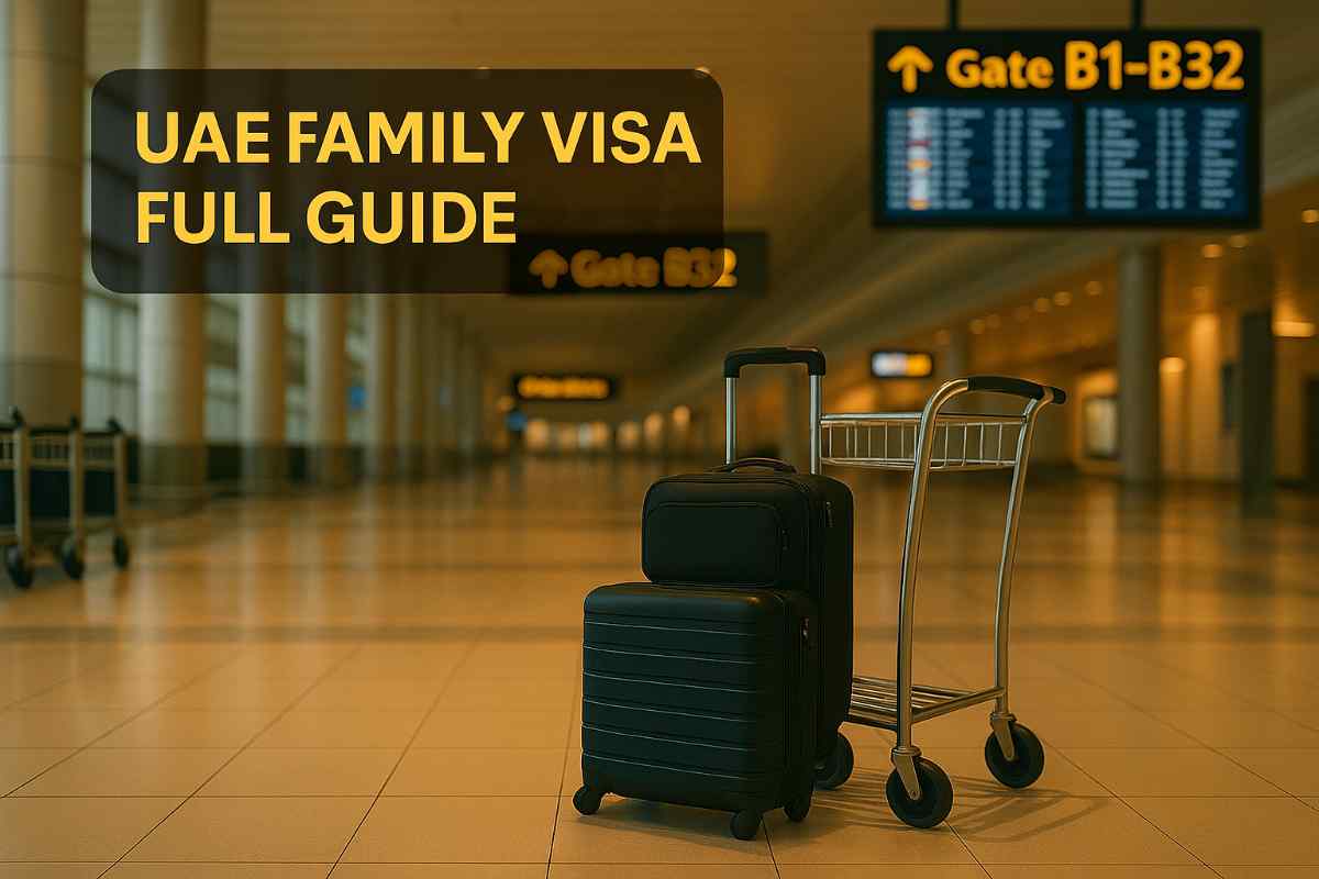 Suitcase and trolley inside an airport terminal